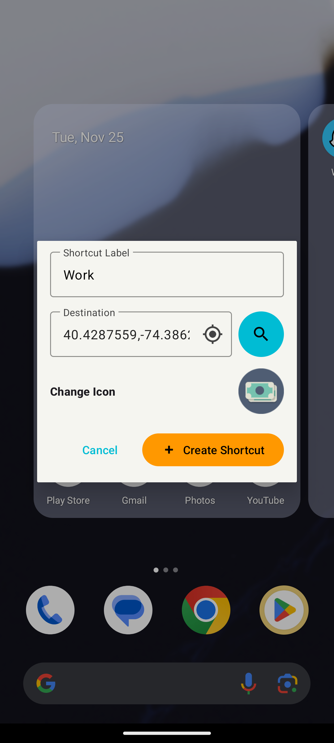 Shortcuts for Waze main screen